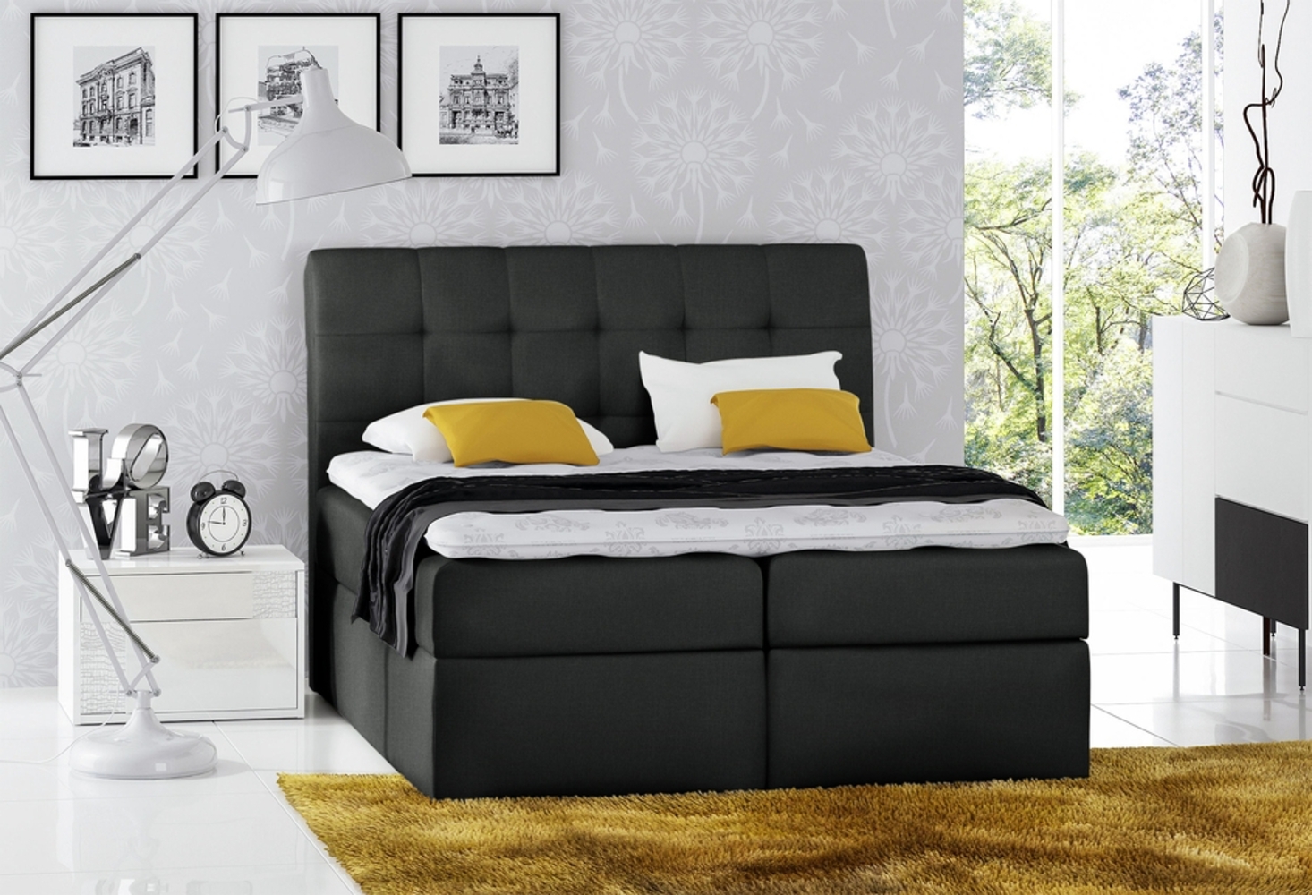 99rooms Bagira Boxspringbett Strukturstoff 140 x 200 cm Schwarz Bild 1