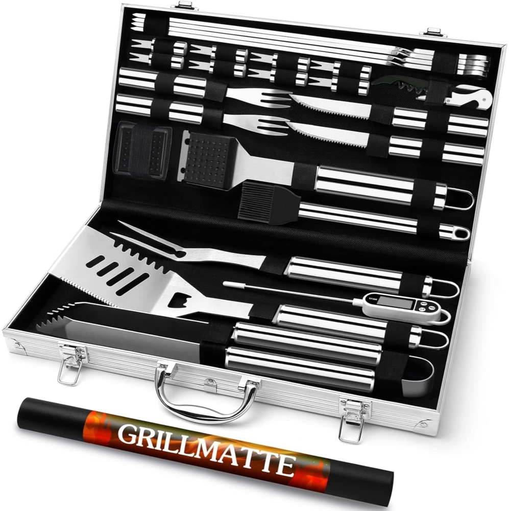 Grillbesteckset aus Edelstahl in Silber 26tlg Geschenke für Männer Grill Zubehör Bild 1