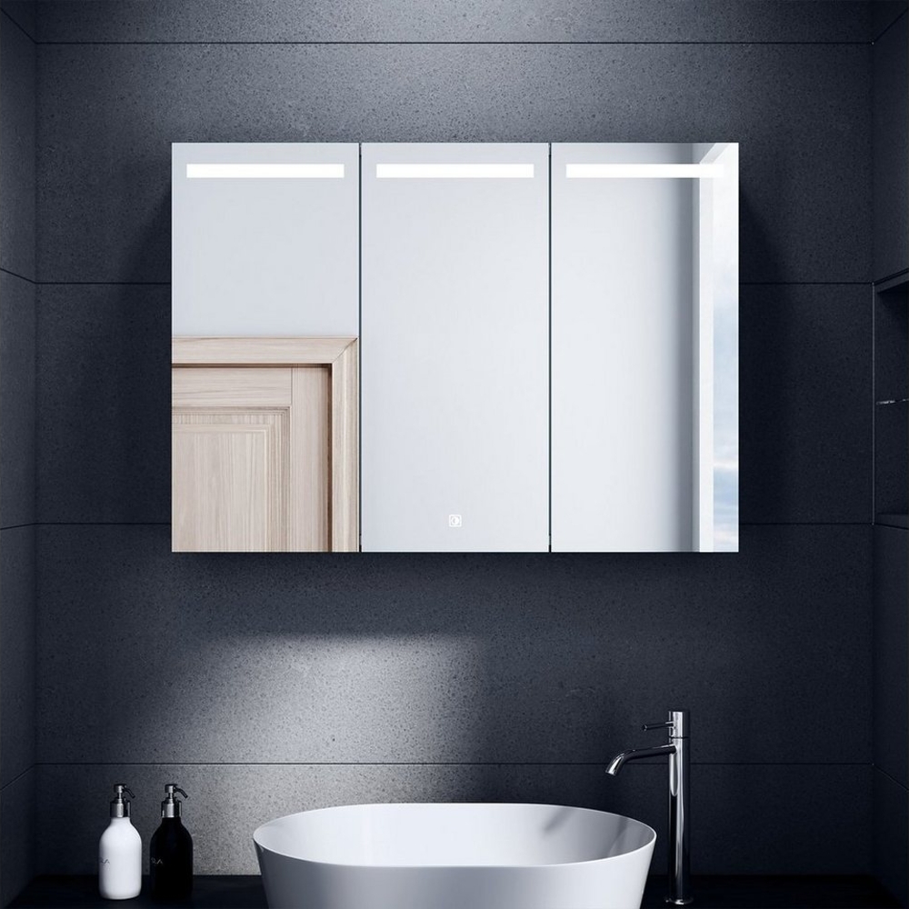 SONNI Spiegelschrank Bad spiegelschränke 3-türig mit LED Beleuchtung Edelstahl IP44 Bild 1