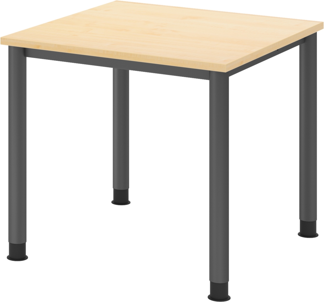 bümö höhenverstellbarer Schreibtisch H-Serie 80x80 cm in Ahorn, Gestell in Graphit - PC Tisch für's Büro manuell höhenverstellbar, Computertisch verstellbar, HS-08-3-G Bild 1