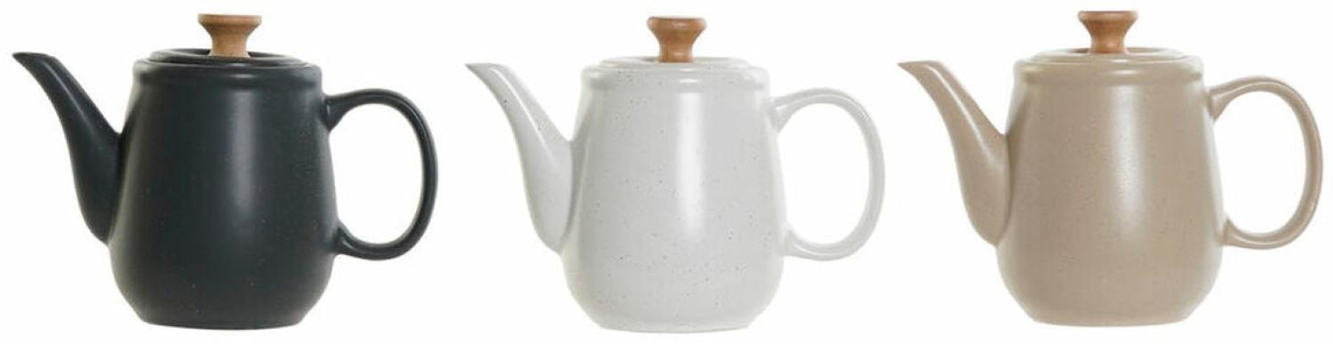 Teekanne DKD Home Decor Weiß Beige natürlich Dunkelgrau Kautschukholz Kunststoff Steingut 1 L 23 x 12 x 16,5 cm (3 Stück) Bild 1