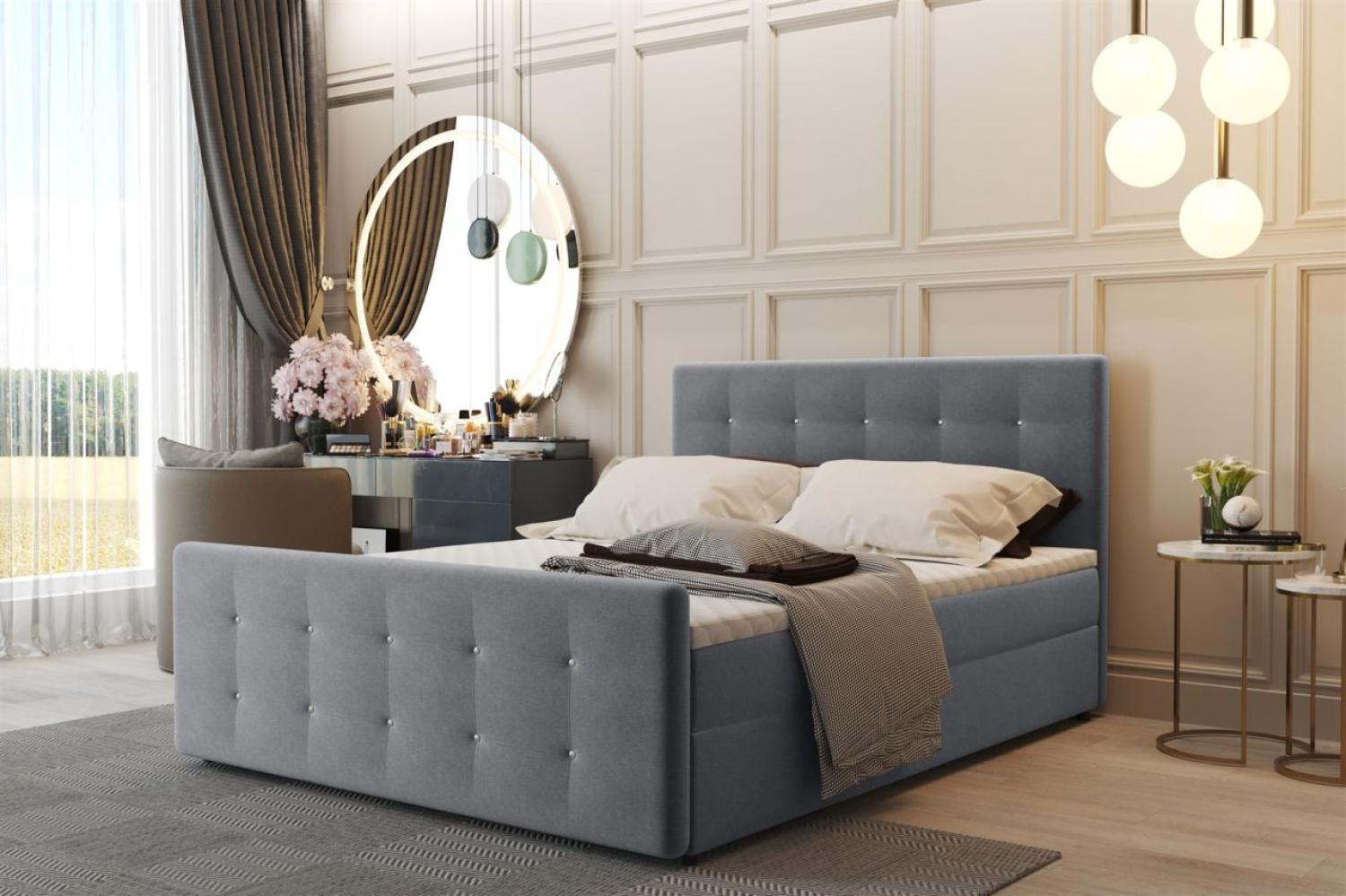 Boxspringbett Schlafzimmerbett CARLOS 200x220 cm Stoff Soro Grau inkl. Bettkasten Bild 1