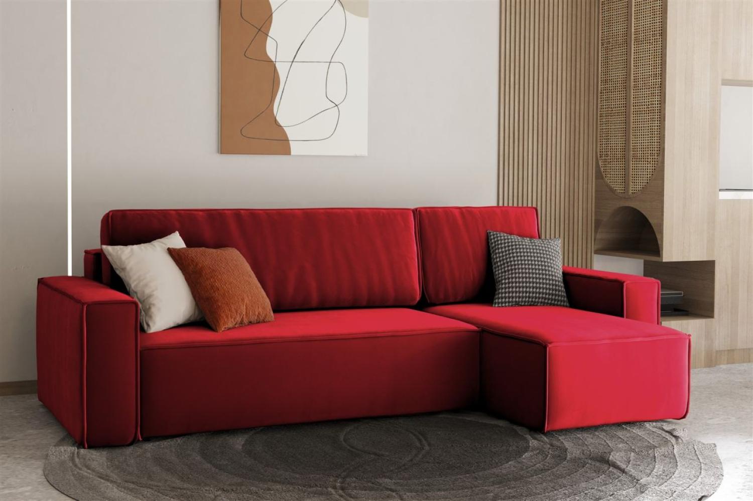 Ecksofa Schlafsofa Sofa MARIS Stoff Rot Ottomane Rechts Bild 1