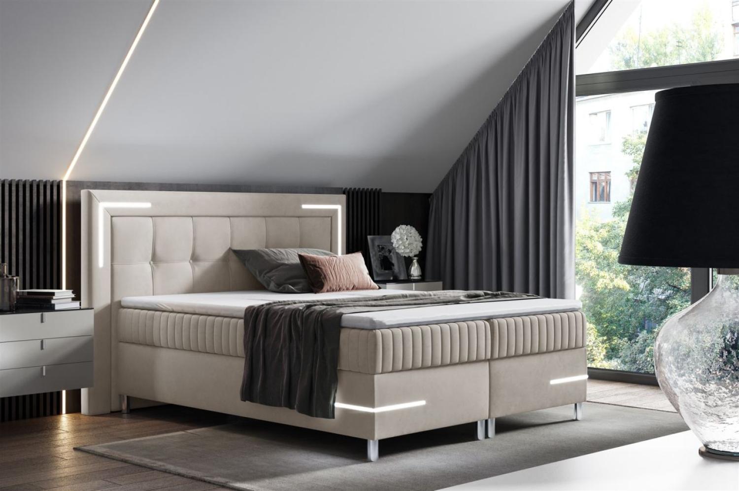 Boxspringbett Schlafzimmerbett 140x200cm AMORE Nr. 1 Beige inkl. LED-Beleuchtung Bild 1