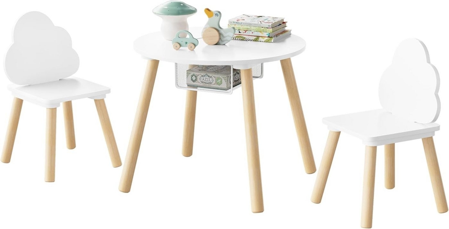 Woltu Kindersitzgruppe, weiß, Kindertisch mit 2 Stühlen, mit Stauraum Netztasche Bild 1
