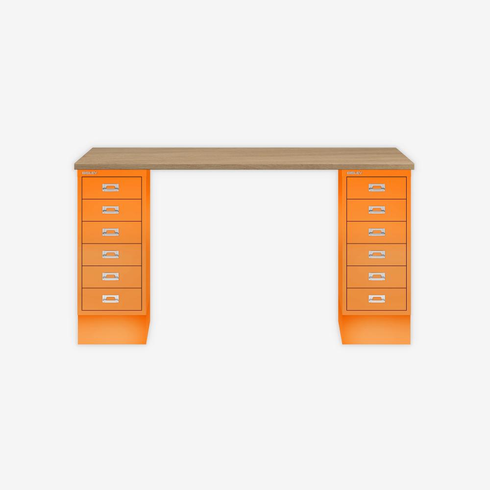 MultiDesk, 2 MultiDrawer mit 6 Schüben, Dekor natürliche Eiche, Farbe Orange, Maße: H 740 x B 1400 x T 600 mm Bild 1