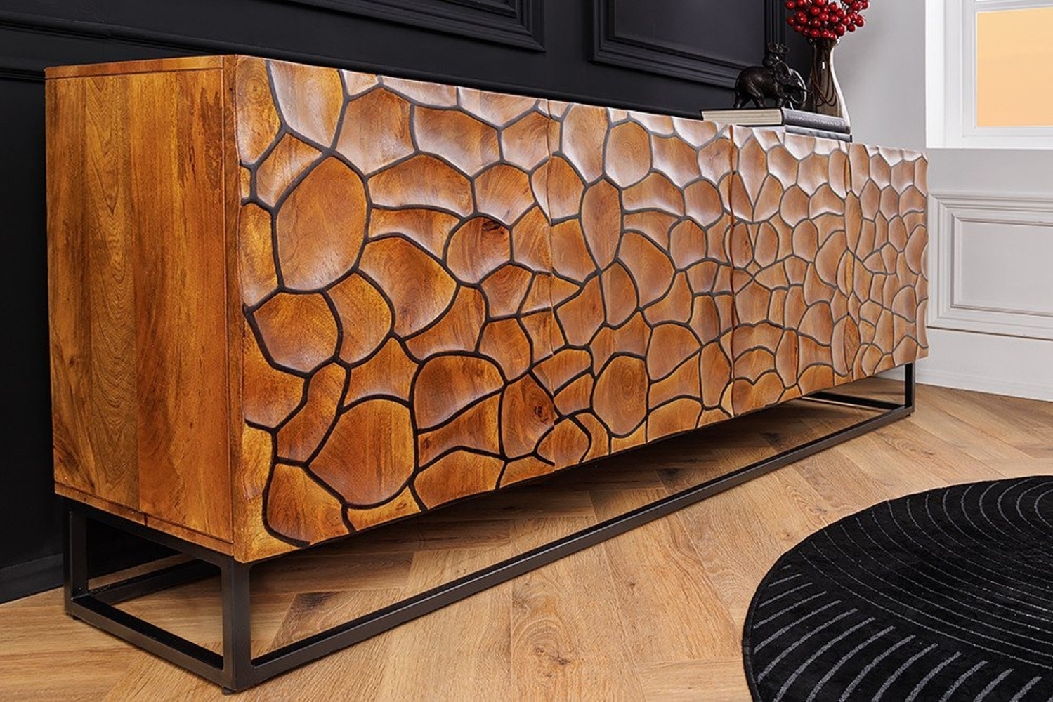 riess-ambiente Sideboard VULCANO 180cm braun / schwarz (Einzelartikel, 1 St), Wohnzimmer · Massivholz · Metall · Anrichte · 3D-Front · Modern Design Bild 1