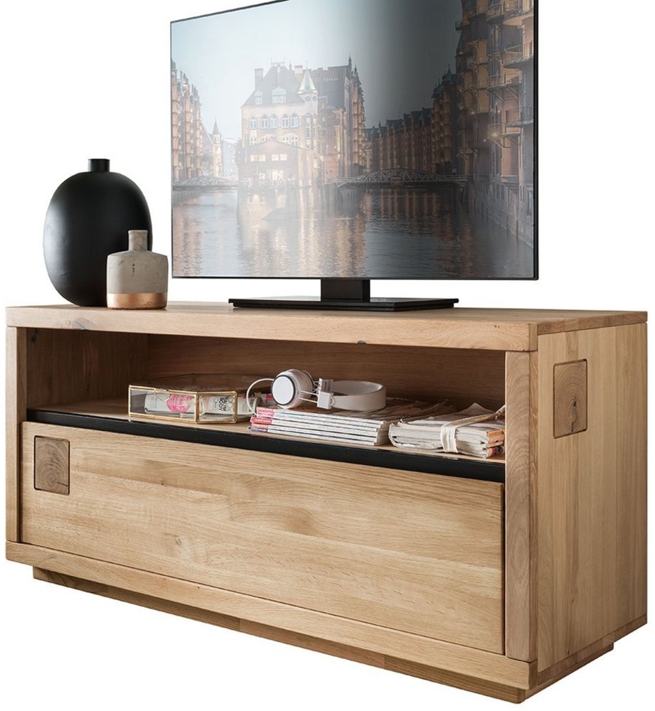 Lomadox Lowboard WINCHESTER-69, TV Board Fernsehschrank 120 cm Eiche massiv geölt Hirnholz-Detail Bild 1