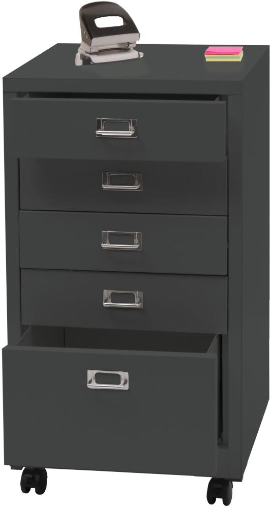 Rollcontainer HWC-L49, Schubladenschrank Stahlschrank Aktenschrank, Metall 75x40x41cm 5 Schubladen ~ dunkelgrau Bild 1