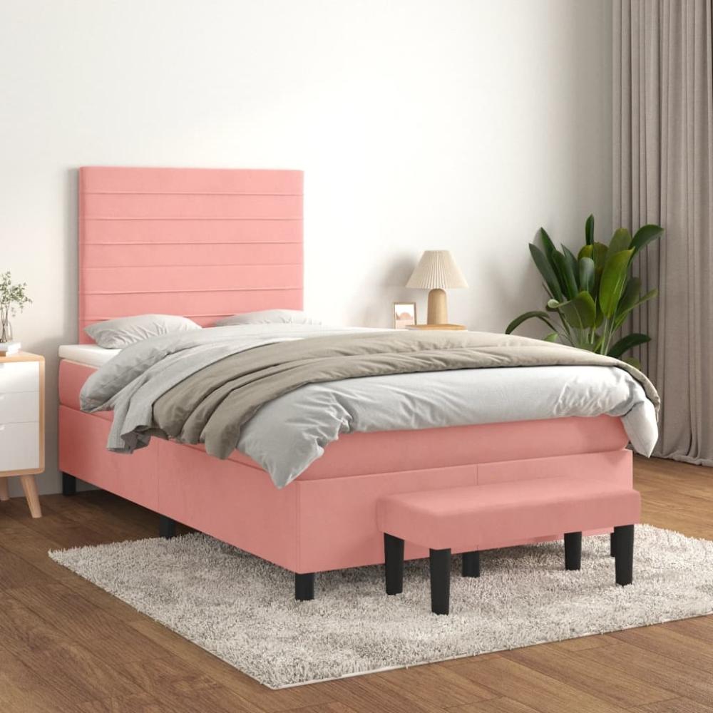 vidaXL Boxspringbett mit Matratze Rosa 120x200 cm Samt 3137898 Bild 1