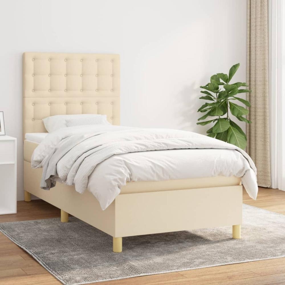 vidaXL Boxspringbett mit Matratze Creme 90x190 cm Stoff 3142622 Bild 1