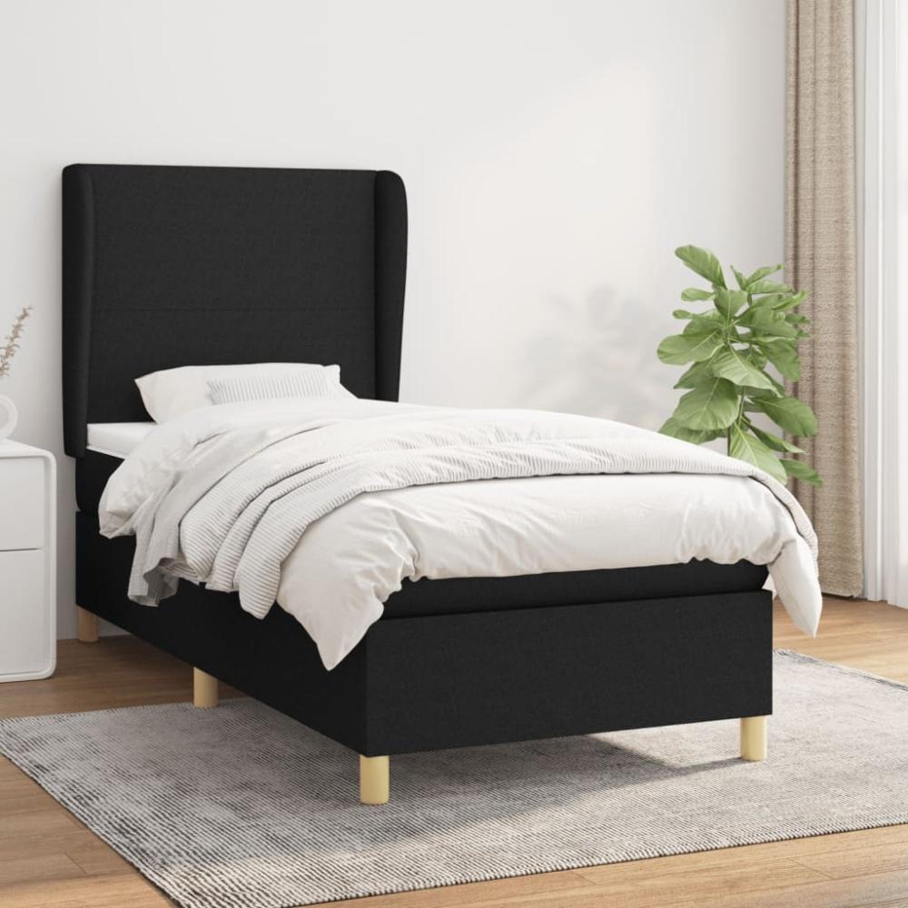 vidaXL Boxspringbett mit Matratze Schwarz 90x190 cm Stoff 3128327 Bild 1