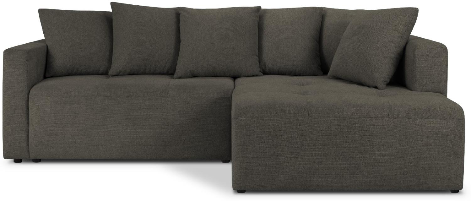 Micadoni Ecksofa mit Bettfunktion und Box Elie 4-Sitzer Rechts Strukturierter Stoff Dunkelgrau Bild 1