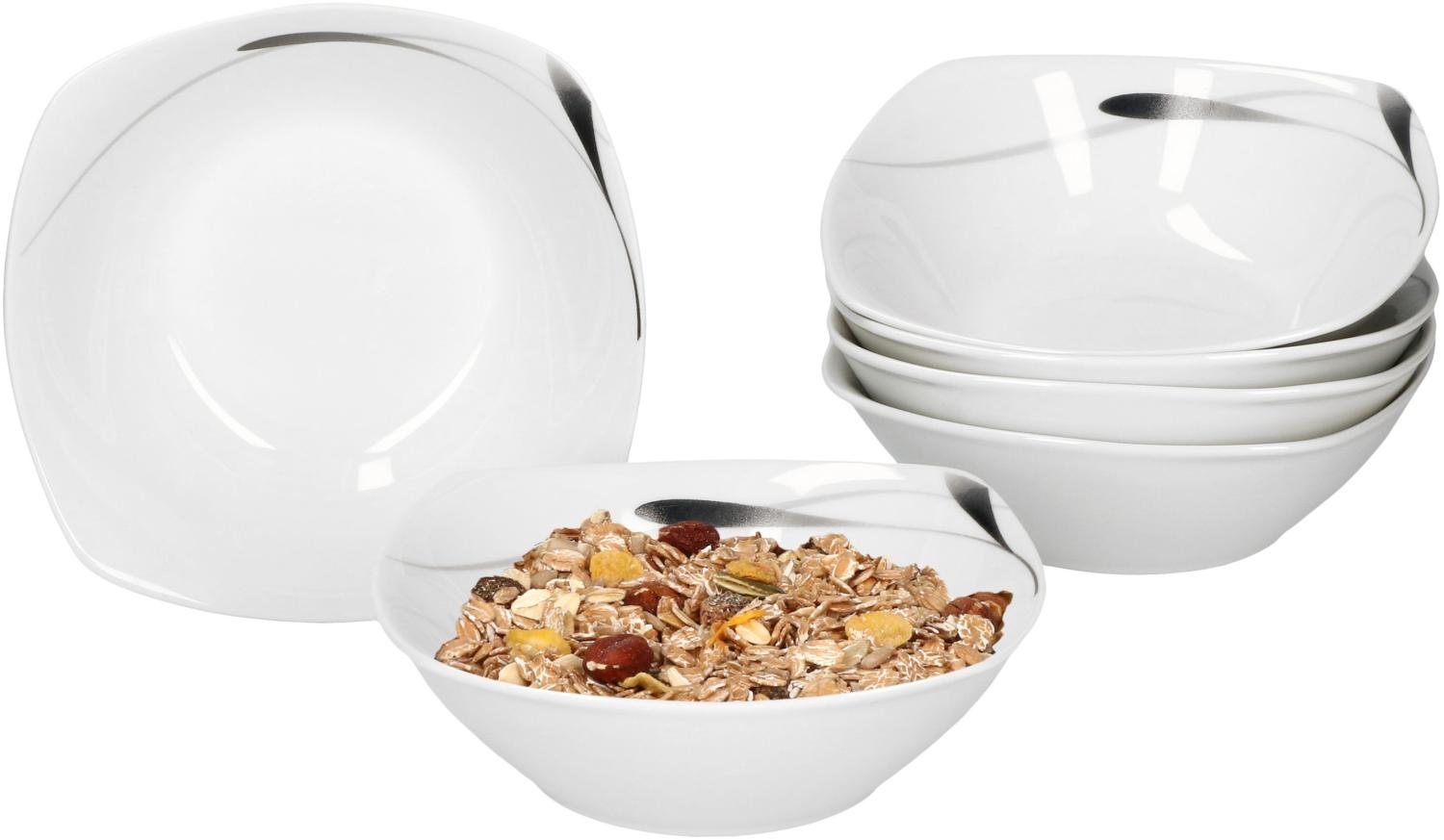 6er Set Müsli- Salatschale Lima 14,2cm Porzellan weiß mit Dekor Bild 1