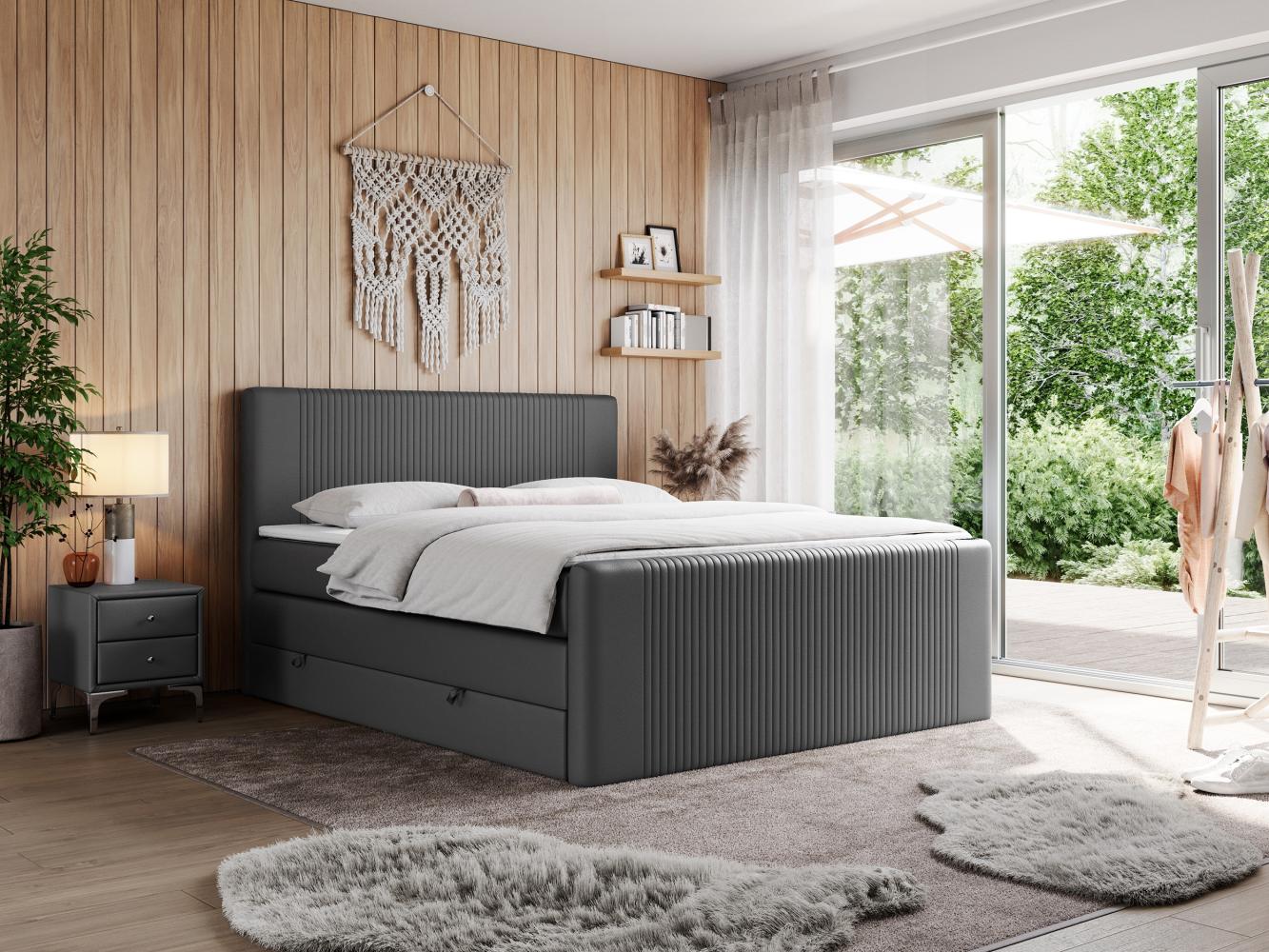 Boxspringbett KING DOREN, mit zwei Bettkästen und einer Multipocket-Matratze - 140x200 - Dunkelgrau Kunstleder - H4 Bild 1