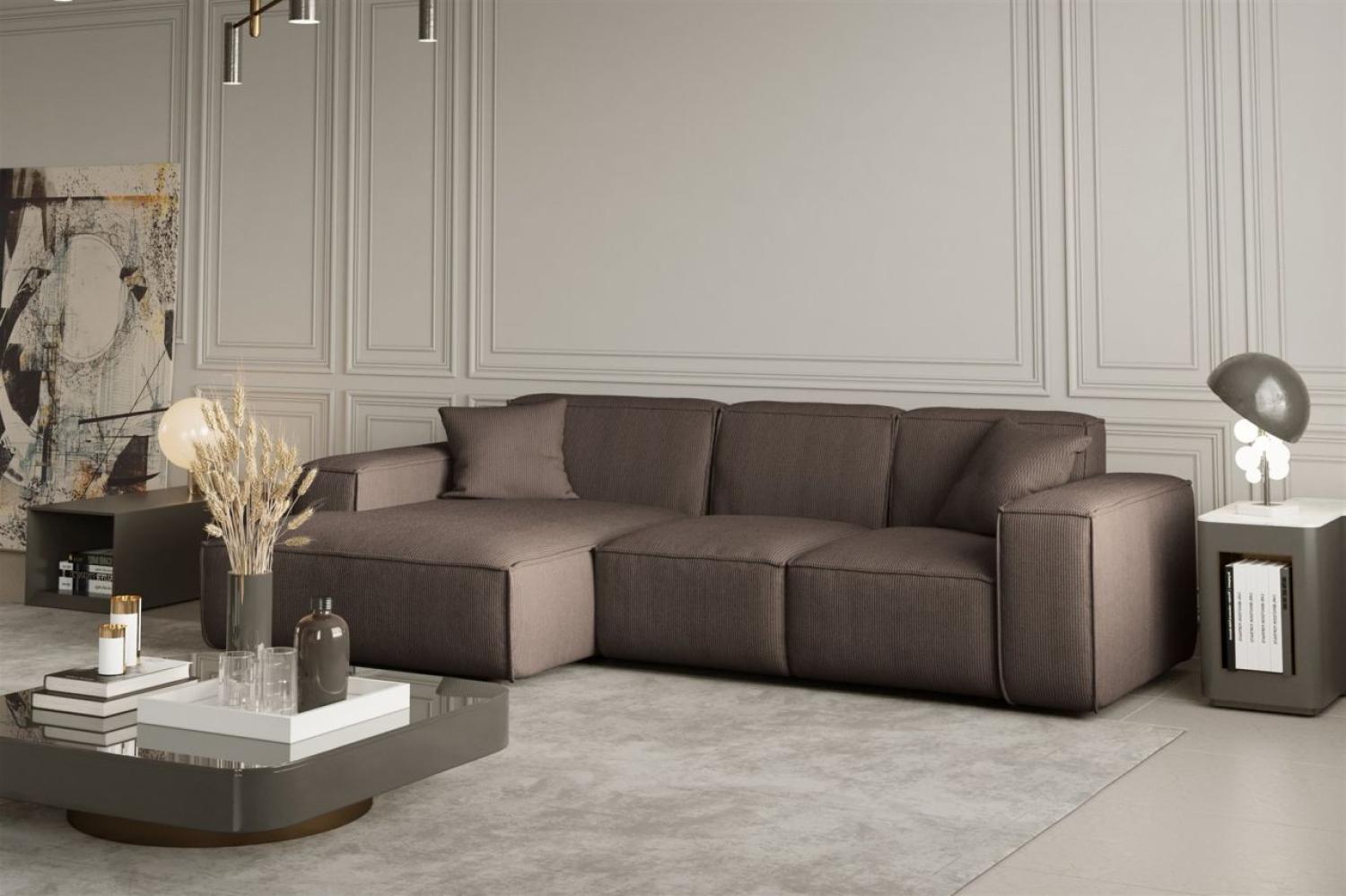 Ecksofa Designersofa CELES in Stoff Scala Taupe Ottomane Links Bild 1