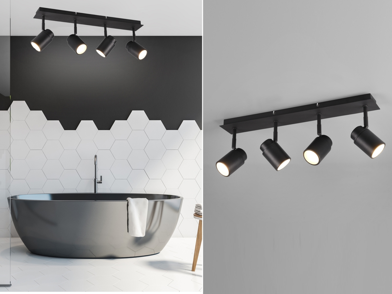 Deckenstrahler Badezimmerlampe ANGELO Schwarz 4-flammig, Breite 52cm Bild 1
