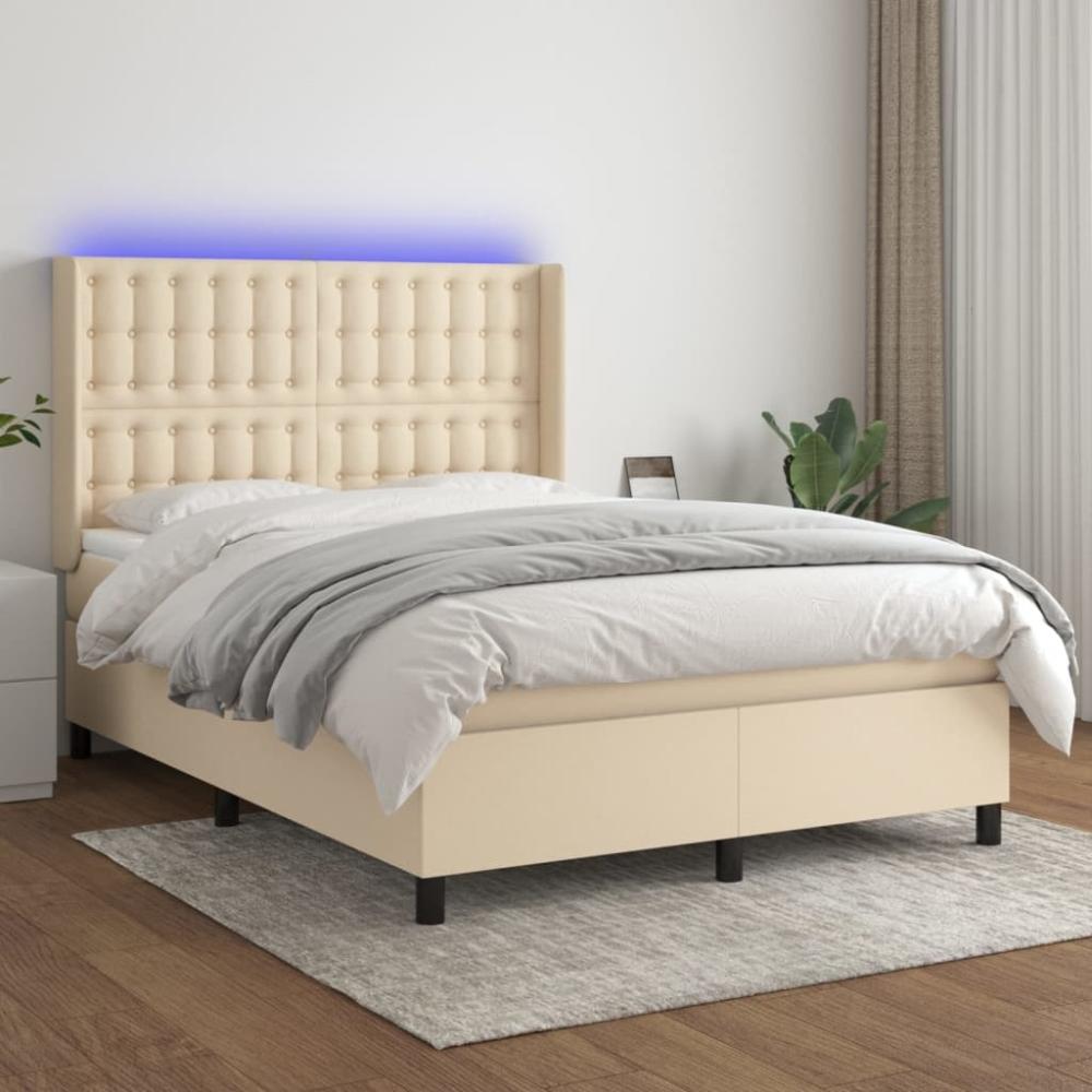 vidaXL Boxspringbett mit Matratze & LED Stoff Creme 140 x 200 cm, Härtegrad: H2 [3138642] Bild 1