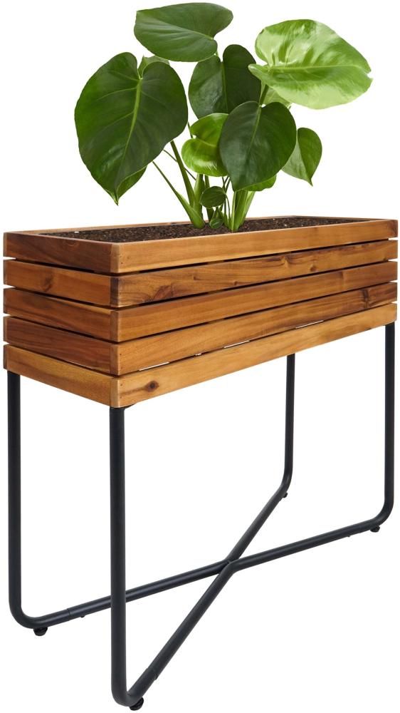 Pflanzkasten HWC-L25, Pflanzkübel Blumenkasten, rechteckig 60x62x22cm Outdoor Stahl Akazie Holz FSC®-zertifiziert, braun Bild 1