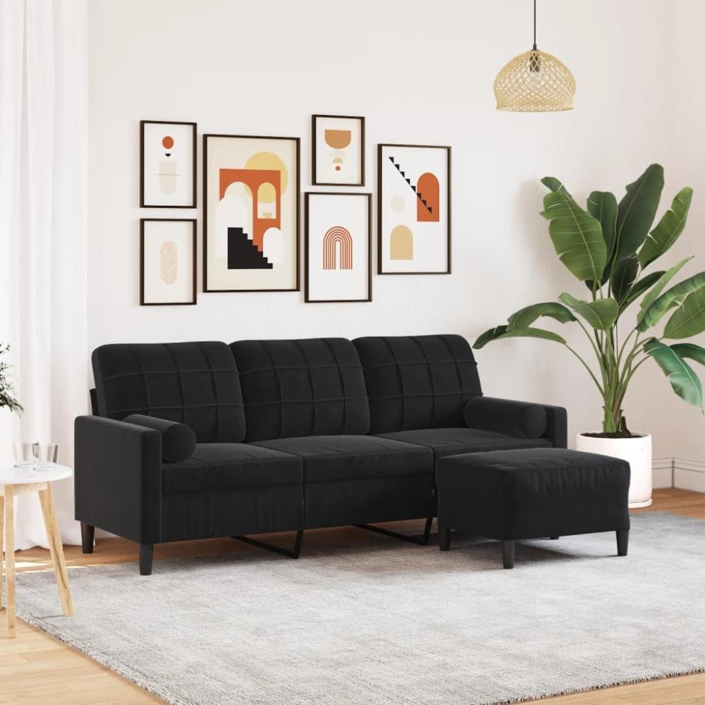 vidaXL 3-Sitzer-Sofa mit Hocker Schwarz 180 cm Samt 3278272 Bild 1