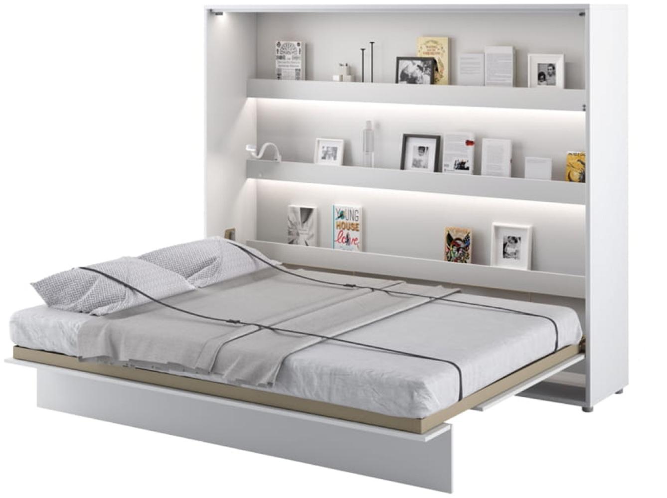 MEBLINI Schrankbett Bed Concept - BC-14 - 160x200cm Horizontal - Weiß Hochglanz/Weiß - Wandbett mit Lattenrost - Klappbett mit Schrank - Wandklappbett - Murphy Bed - Bettschrank Bild 1