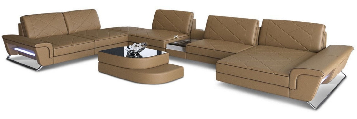 Sofa Dreams 'Bari U XXL' Wohnlandschaft, Sandbeige / Braun, Büffelleder, 89 x 329 x 456 cm, Rechts Bild 1