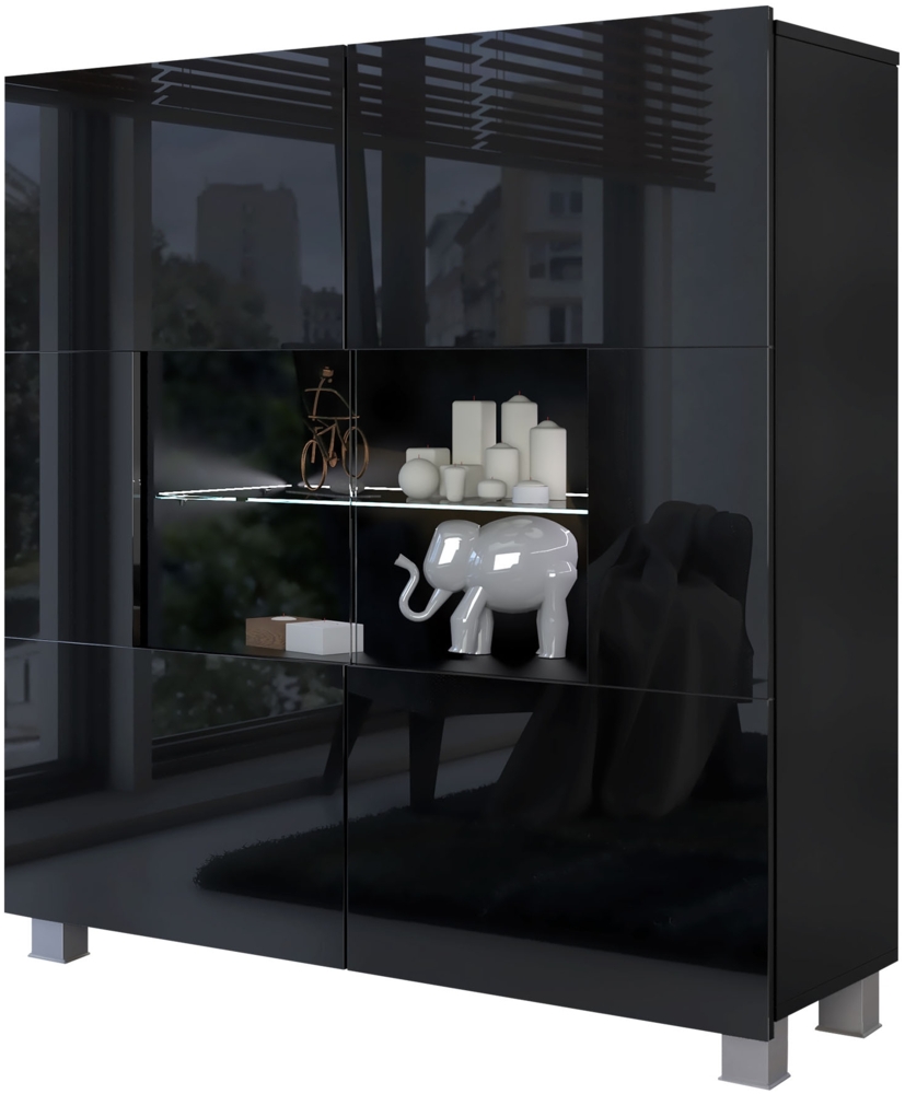 Kommode Calabrini BR01 (Farbe: Schwarz / Schwarz Hochglanz, mit weißer LED Beleuchtung) Bild 1