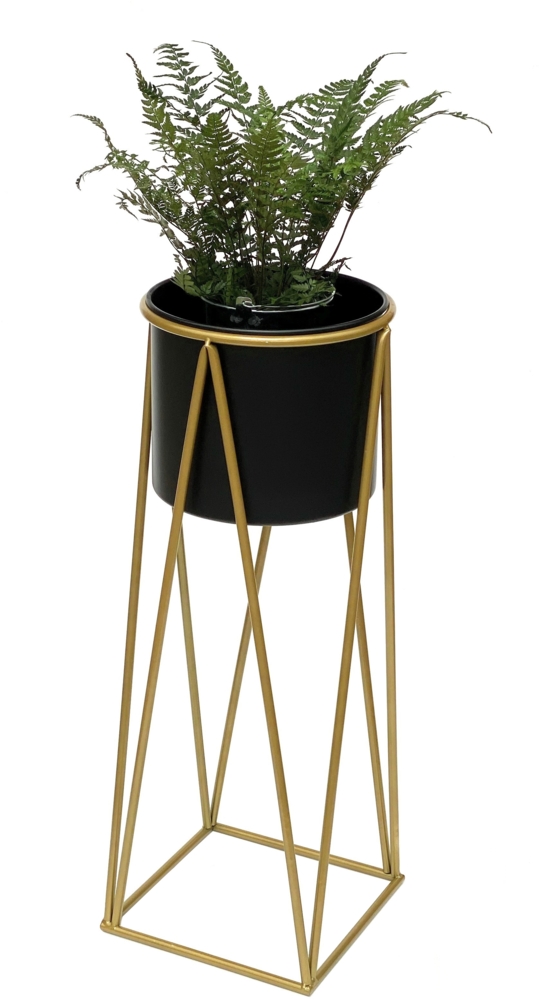 DanDiBo Blumenhocker mit Topf Metall Gold Schwarz L 70 cm Blumenständer 96046 Blumensäule Modern Pflanzenständer Pflanzenhocker Bild 1
