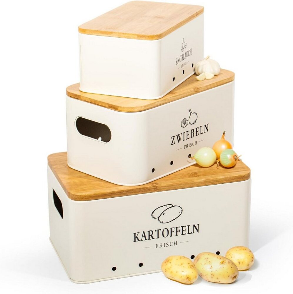 Zedelmaier Vorratsdose Vorratsdosen für Kartoffeln,Zwiebeln,Knoblauch, Rechteck, (Set, Set of 3, ZDT04&5), 360° Luftzirkulation, mit Bambusdeckel, Hält das Gemüse frisch Bild 1