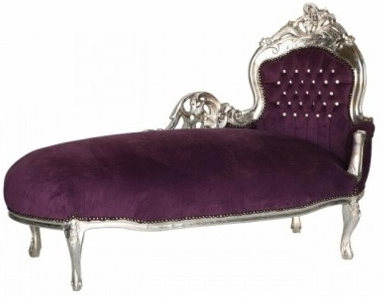 Casa Padrino Barock Chaiselongue King Lila / Silber mit Bling Bling Glitzersteinen Möbel Bild 1