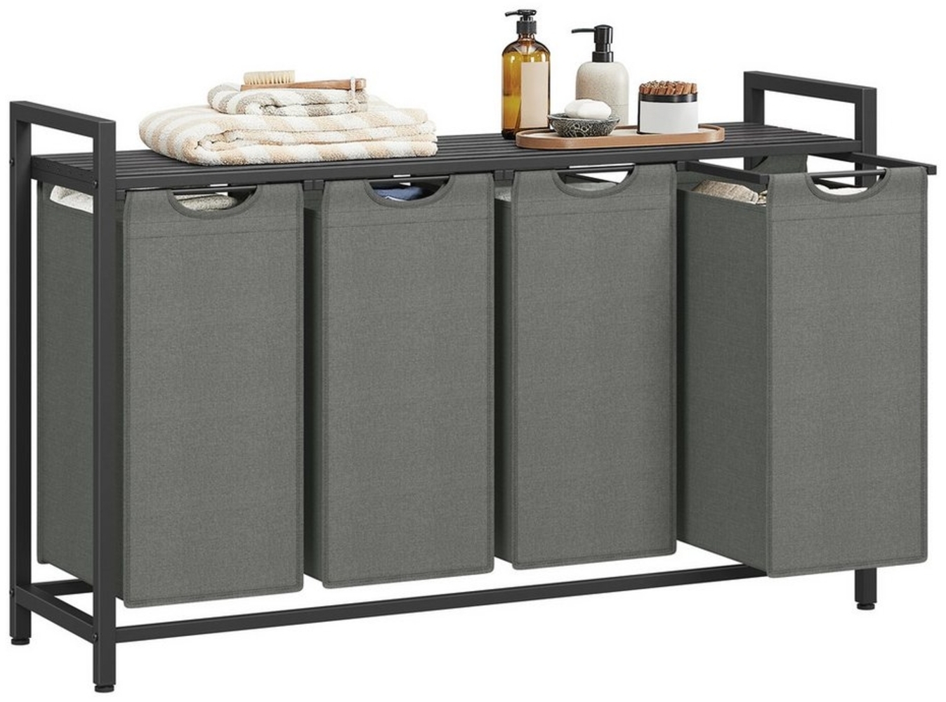 Vasagle Wäschekorb mit 4 Fächern, Metallrahmen Schwarz/Grau, 4x40L / 72 x 33 x 116 cm Bild 1