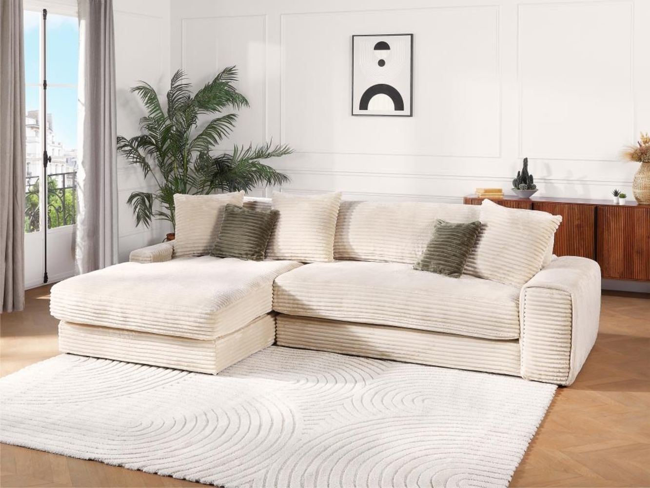 Vente-unique - Ecksofa - Ecke links - grob gerippter Cord - Beige - CALAZO von Pascal Morabito Bild 1