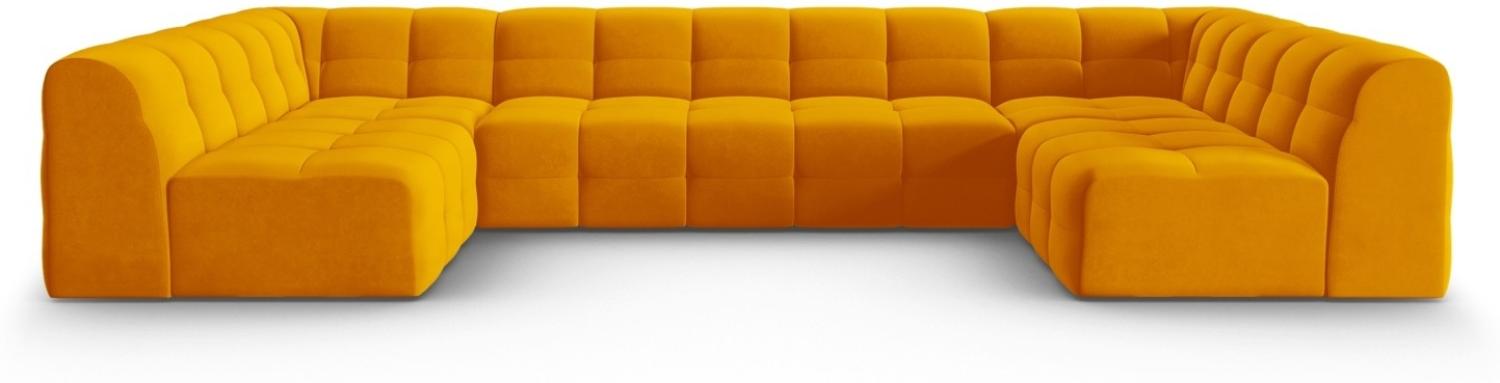 Micadoni 7-Sitzer Samtstoff Panorama Sofa Kendal | Bezug Orange | Beinfarbe Black Beech Wood Bild 1