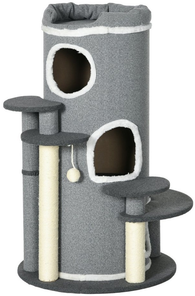 MC Star Kratzbaum Kratztonne 99 cm Spieltonne mit Katzenbett, Spielball & Plattformen, Katzenmöbel, Grau Bild 1