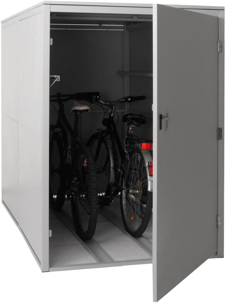 Mendler 'HWC-L56c' 2er-Fahrradgarage mit Ablage, abschließbar, Metall hellgrau, 160 x 113 x 209 cm Bild 1