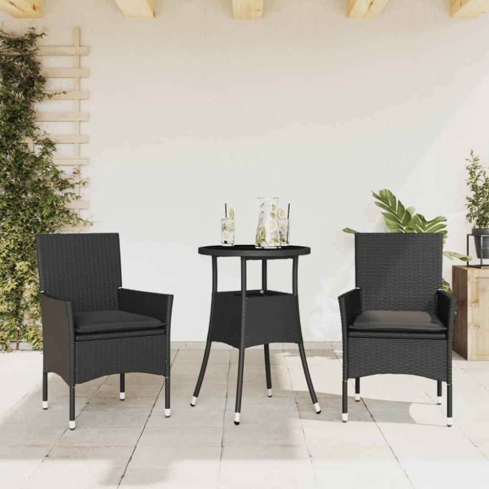 vidaXL 3-tlg. Garten-Essgruppe mit Kissen Schwarz Poly Rattan Glas 3278617 Bild 1