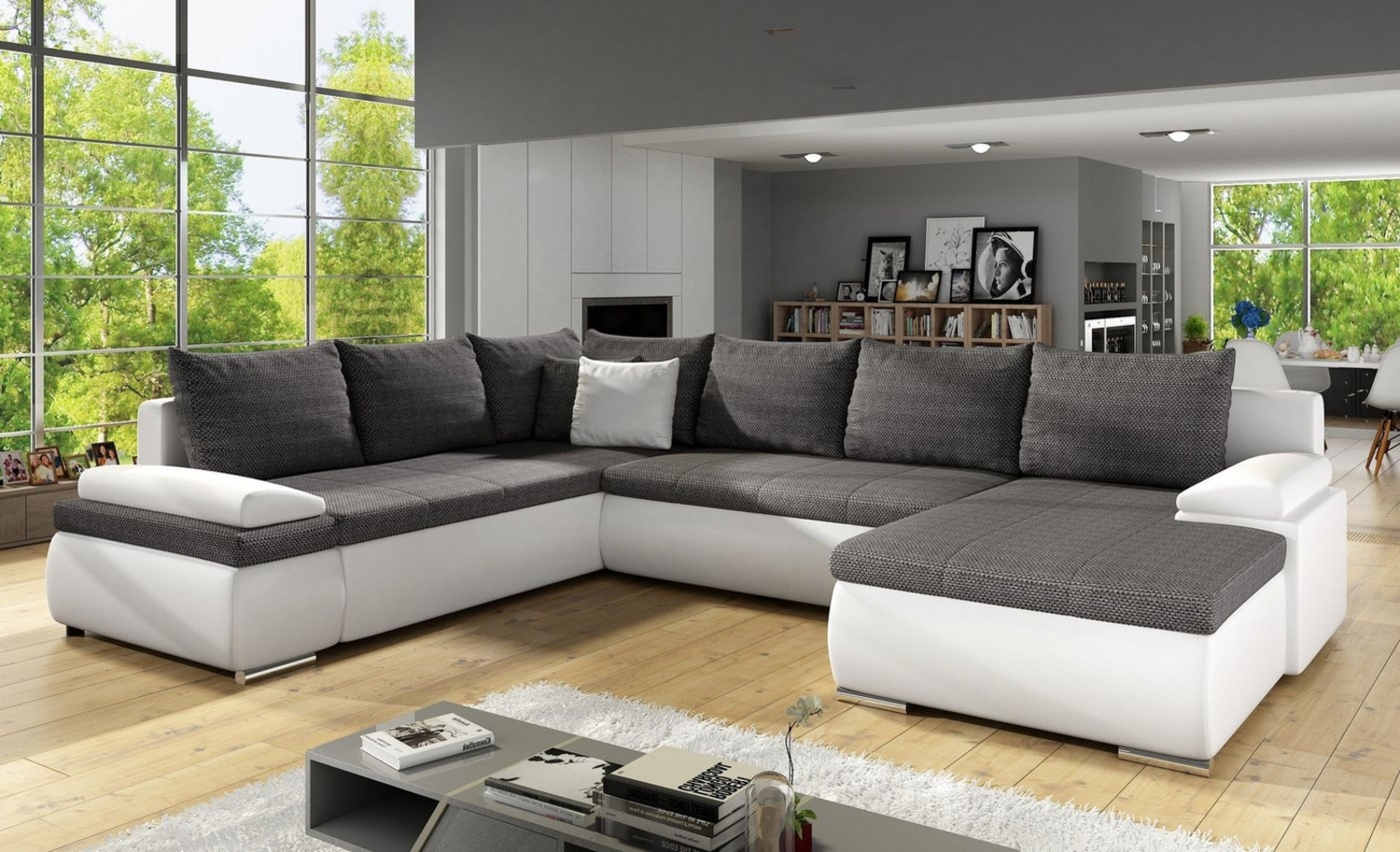 Küchen-Preisbombe Sofa Couch Ecksofa Eckcouch Wohnlandschaft Schlaffunktion Marcello XXL Weiß, Sofa in U-Form Bild 1