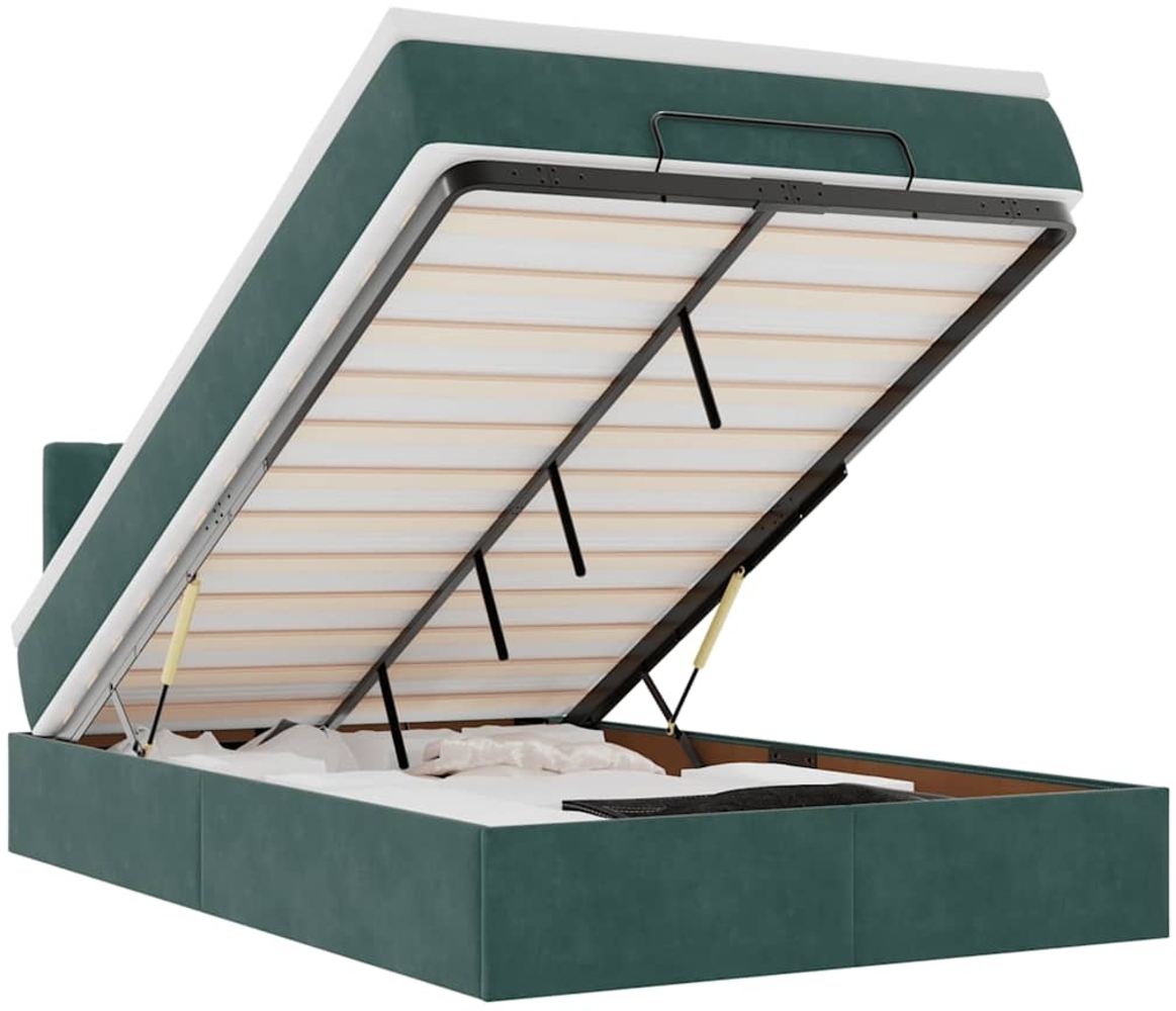 vidaXL Ottomane Bett mit Matratze & LEDs Dunkelgrün 120x190 cm Samt 3312683 Bild 1