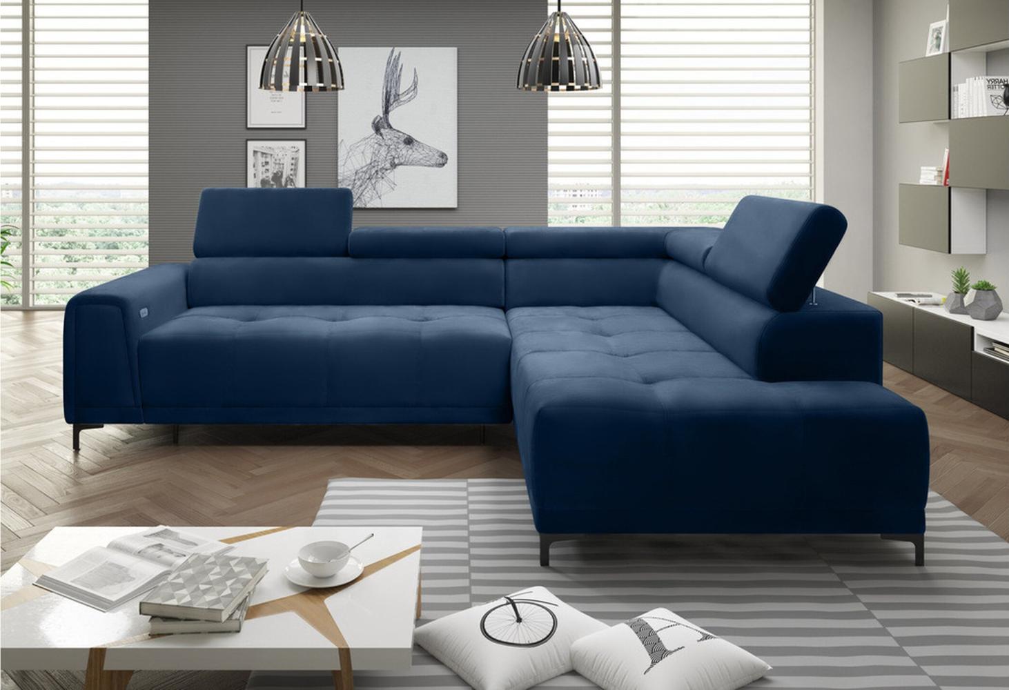 Stylefy Volter Ecksofa Velours Blau Rechts Bild 1