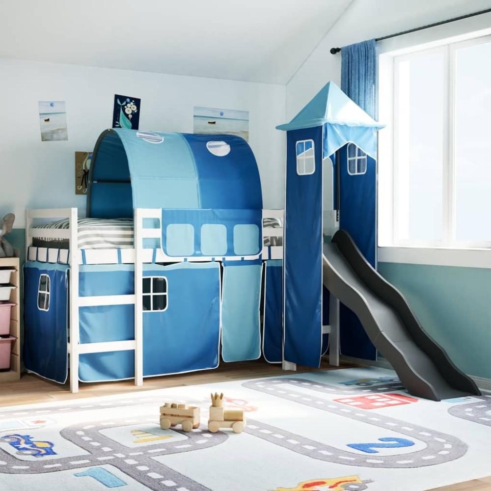 vidaXL Kinderhochbett mit Turm Blau 90x190 cm Massivholz Kiefer 3309168 Bild 1