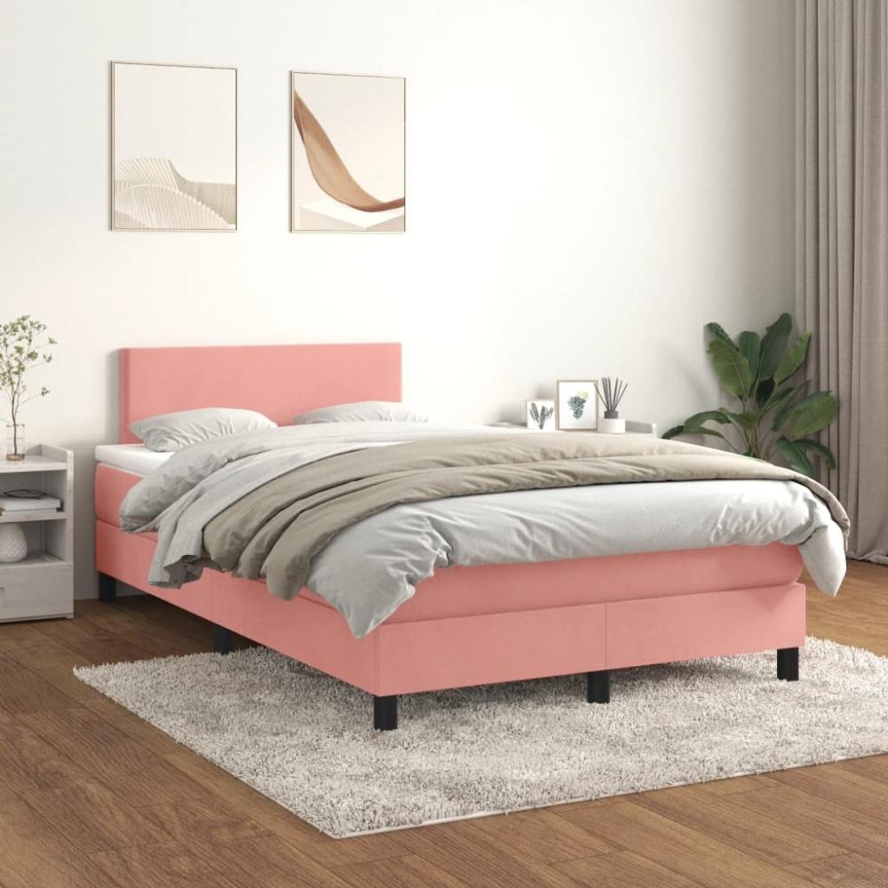 vidaXL Boxspringbett mit Matratze Rosa 120x200 cm Samt 3141178 Bild 1