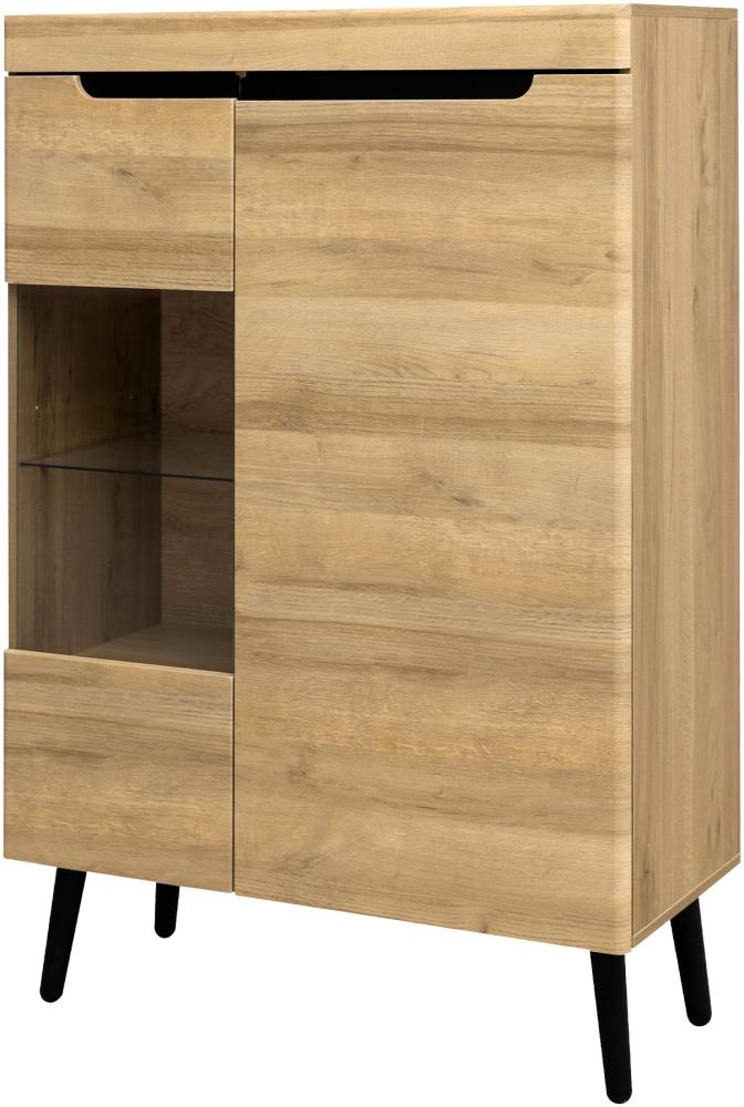 Merax Sideboard Küchenhighboards mit Glastüren 90×39.5×135cm Kommode Schrank Buffetschrank Moderner Wohnzimmerschrank mit Schubladen, natur Bild 1