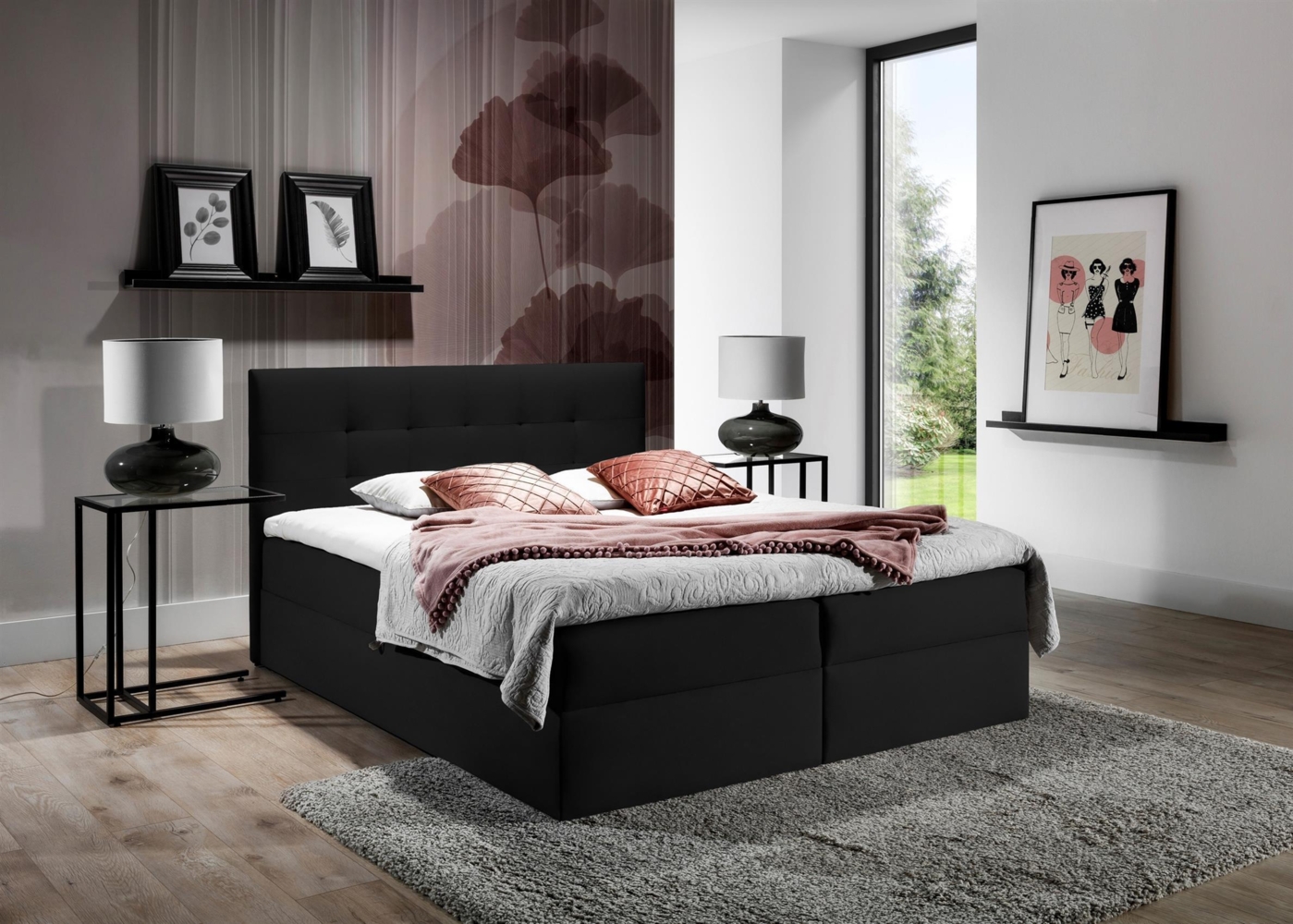 99rooms Chester Boxspringbett Velours ROYAL VELVET Schwarz 160x200 cm Bild 1