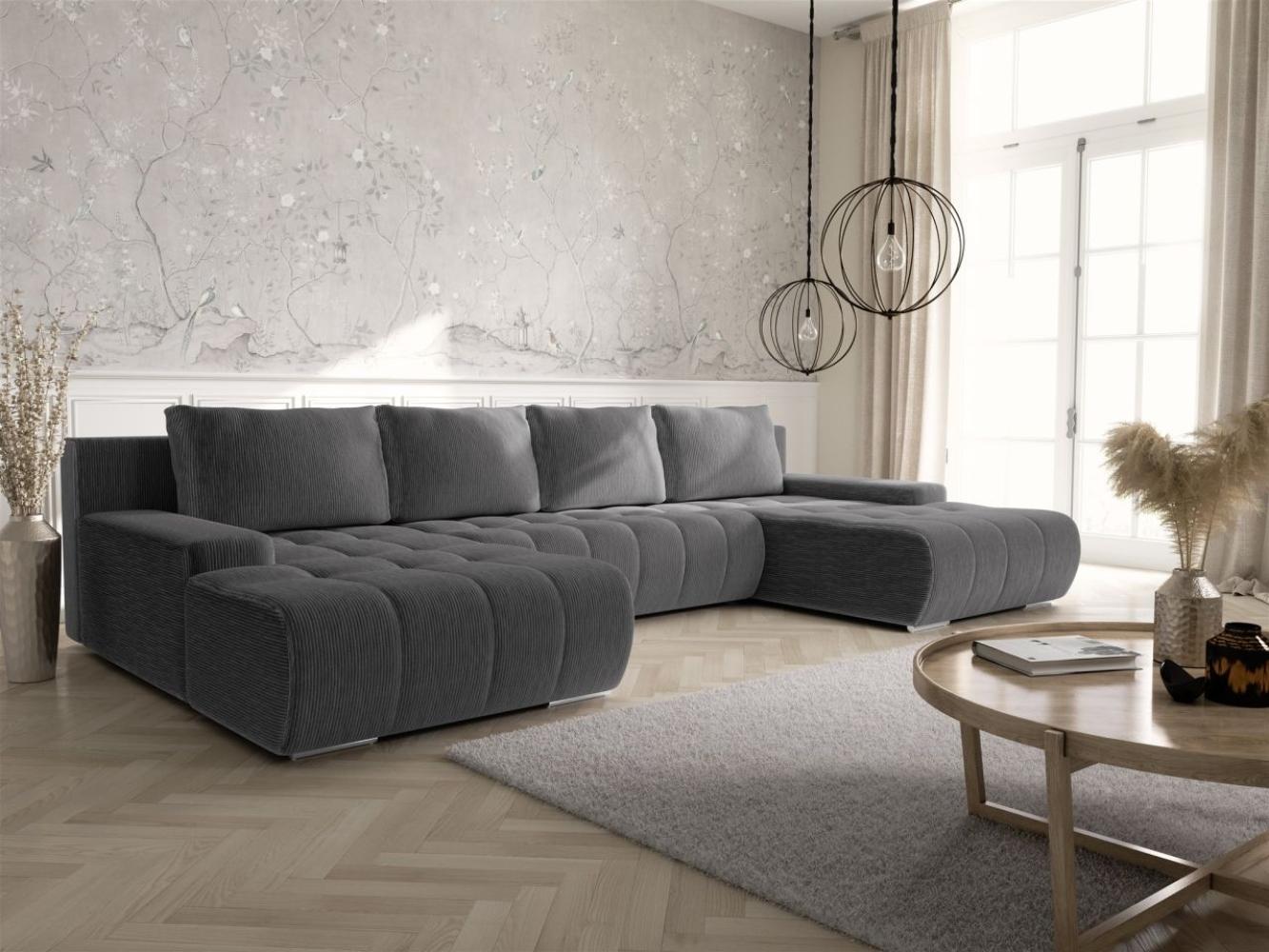 Wohnlandschaft Sofa mit Schlaffunktion VOGAR Stoff Poso Dunkelgrau Bild 1