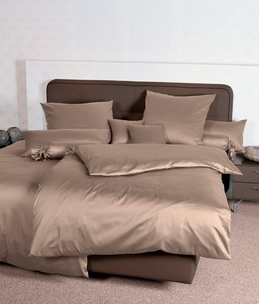 Janine Mako Satin Bettwäsche 2 teilig Bettbezug 155x200 cm Kopfkissenbezug 80x80 cm Colors 31001-57 taupe Bild 1
