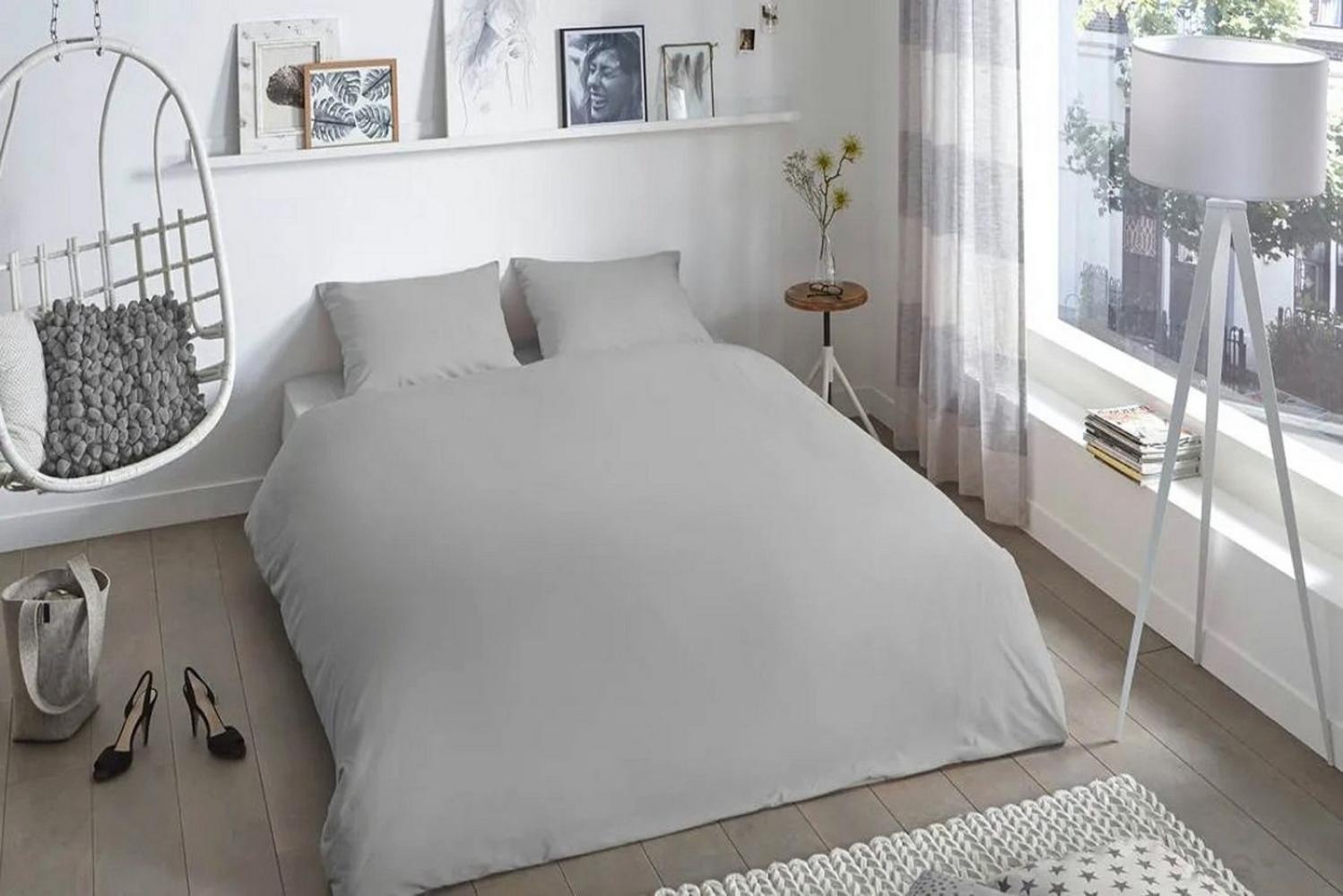 good morning Renforcé Bettwäsche 3 teilig Bettbezug 200x220 cm Kopfkissenbezug 60x70 cm Uni duvet cover 0270.50.02 Light grey Bild 1