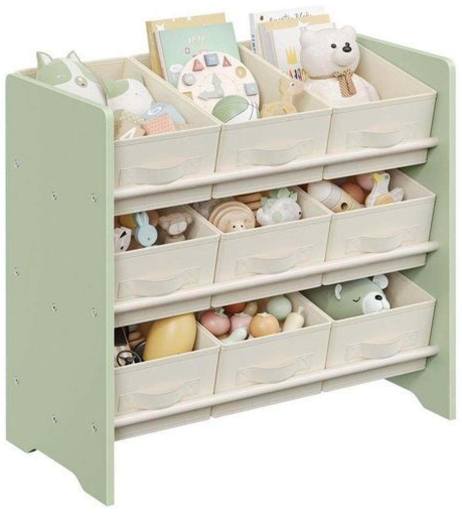 Songmics Kinderregal, Spielzeugregal, Bücherregal Kinder, mit 9 Aufbewahrungsboxen aus Vliesstoff, Kinderzimmer Regal, geräumig, 29,5 x 62,5 x 60 cm, lorbeergrün GKR033C10 Bild 1