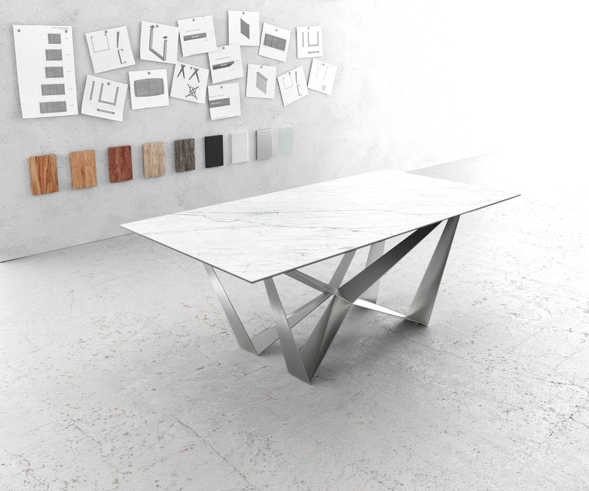 Esstisch Edge 200x100cm Keramik Laminam®Statuarietto Weiß Spider Flachstahl Edelstahl Bild 1