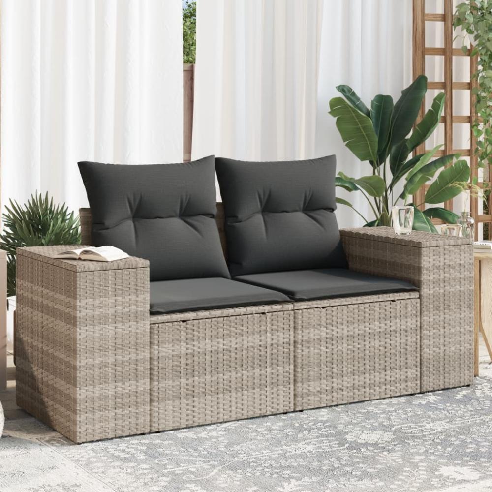 vidaXL Gartensofa mit Kissen 2-Sitzer Hellgrau Poly Rattan 366198 Bild 1