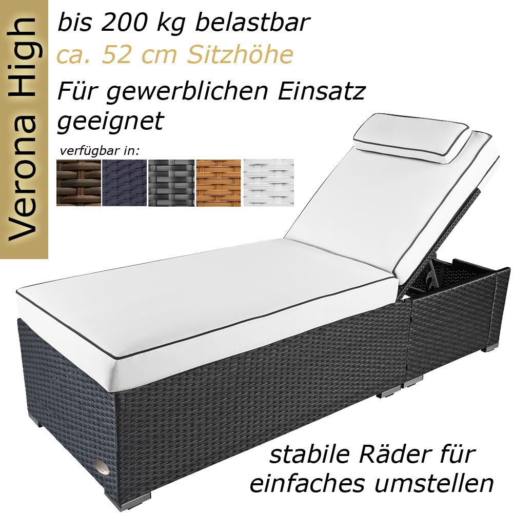 Sonnenliege Verona High mit Rollen und Auflage Creme-Weiss, Farbe Grau Silber Bild 1